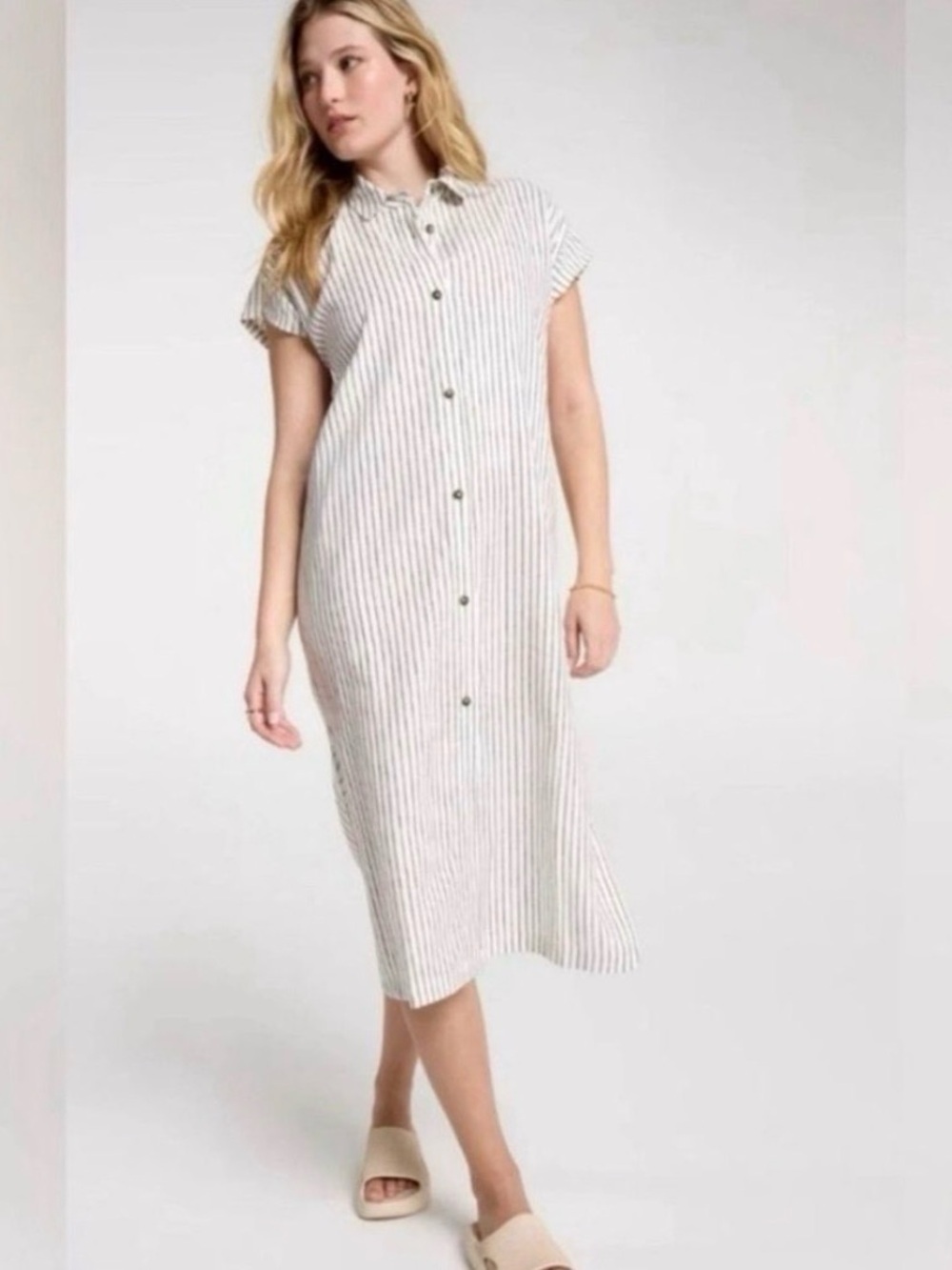 Calia Swim Coverup Dress Yucatan Stripe Ivory Linen Blend Button Down NWT Medium - Picture 15 of 15